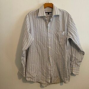 BCBGMAXAZRIA WHITE/BLUE STRIPED BUTTON DOWN 15.5